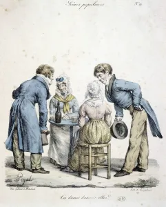 Ball: invitation to dance, ' Do these ladies dance? ' - drawing by Pigal, 19th century Ball: invitation to dance, ' Do these ladies dance? ' - drawing by Pigal, 19th century