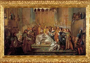 Bapteme du dauphin louis son de louis XIV (March 24, 1668). Painting by Joseph Christophe (1662-1748), 1715 Bapteme du dauphin louis son de louis XIV (March 24, 1668). Painting by Joseph Christophe (1662-1748), 1715