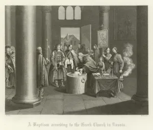 A baptism according to the Greek Church in Russia (engraving) A baptism according to the Greek Church in Russia (engraving)