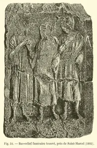 Bas-relief funeraire trouve, pres de Saint-Marcel, 1882 (engraving) Bas-relief funeraire trouve, pres de Saint-Marcel, 1882 (engraving)