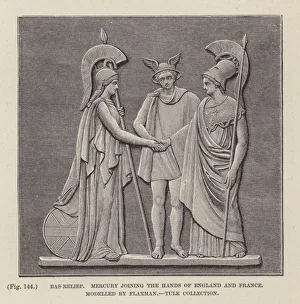 Bas Relief, Mercury joining the Hands of England and France (engraving) Bas Relief, Mercury joining the Hands of England and France (engraving)