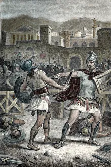 Battle between Horatii and Curiatii. Engraving, 1884 Battle between Horatii and Curiatii. Engraving, 1884