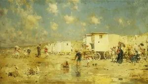 The Beach at Scheveningen, Holland, (oil on canvas) The Beach at Scheveningen, Holland, (oil on canvas)