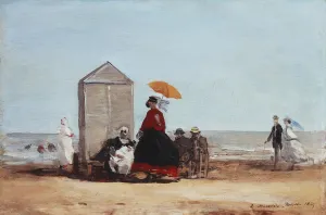 On the Beach at Trouville; Sur la Plage de Trouville, 1865 (oil on panel) On the Beach at Trouville; Sur la Plage de Trouville, 1865 (oil on panel)