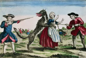 The Beast of Gevaudan, published by Basset, 1764 (colour engraving) The Beast of Gevaudan, published by Basset, 1764 (colour engraving)