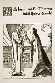 Belle Isoult and Sir Tristram drink the love draught, illustration from ' Belle Isoult and Sir Tristram drink the love draught, illustration from '