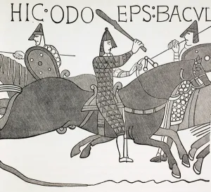 Bishop Eudes holding his Baton of Office at the Battle of Hastings, c.1880 (litho) Bishop Eudes holding his Baton of Office at the Battle of Hastings, c.1880 (litho)