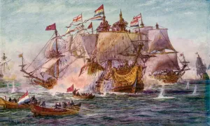 Blake and Tromp, period of the Dutch Wars (colour litho) Blake and Tromp, period of the Dutch Wars (colour litho)