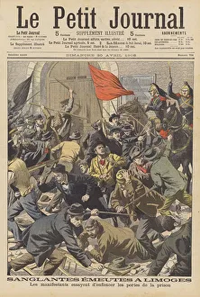 Bloody riots in Limoges, France (colour litho) Bloody riots in Limoges, France (colour litho)
