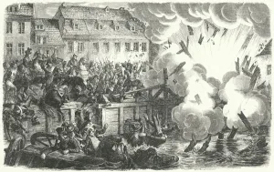 Blowing up of the Elster Bridge, Battle of Leipzig, 1813 (engraving) Blowing up of the Elster Bridge, Battle of Leipzig, 1813 (engraving)