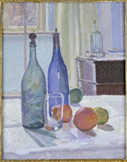 Blue and Green Bottles and Oranges (oil on canvas) Blue and Green Bottles and Oranges (oil on canvas)