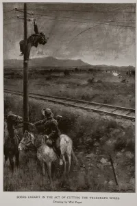 Boers Caught in the act of cutting the telegraph wires (litho) Boers Caught in the act of cutting the telegraph wires (litho)