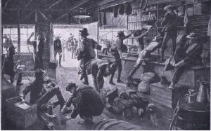 Boers looting a store in the Grange River property, illustration from'After Pretoria Boers looting a store in the Grange River property, illustration from'After Pretoria