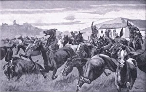 Boers raiding the Remount Depot at Braamfontein, from After Pretoria Boers raiding the Remount Depot at Braamfontein, from After Pretoria