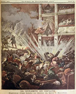 Bomb explosion in the Liceo Theatre, Barcelona, illustration from Le Petit Journal, 25th November 1893 (colour litho) Bomb explosion in the Liceo Theatre, Barcelona, illustration from Le Petit Journal, 25th November 1893 (colour litho)