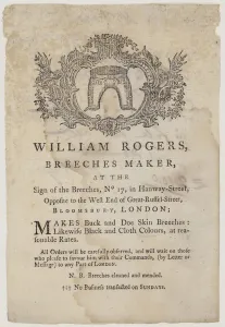 Breeches Makers, William Rogers, trade card (engraving) Breeches Makers, William Rogers, trade card (engraving)