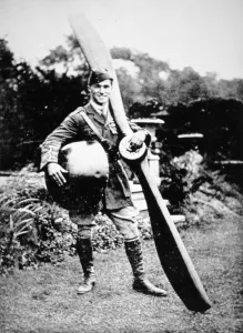 British air ace Albert Ball holding trophies from his 43rd victory, c.1917 (b/w photo) British air ace Albert Ball holding trophies from his 43rd victory, c.1917 (b/w photo)