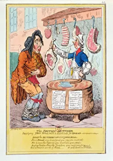The British Butcher supplying John Bull with a substitute for bread, 1795 (colour litho) The British Butcher supplying John Bull with a substitute for bread, 1795 (colour litho)