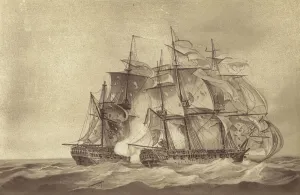 British frigate HMS Santa Margarita, commanded by Captain Thomas Byam Martin, capturing the French frigate Tamise British frigate HMS Santa Margarita, commanded by Captain Thomas Byam Martin, capturing the French frigate Tamise