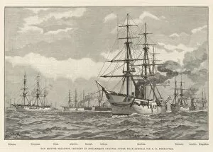 Related Images Collection: The British Squadron cruising in Mozambique Channel under Rear-Admiral Sir E R Fremantle (engraving)