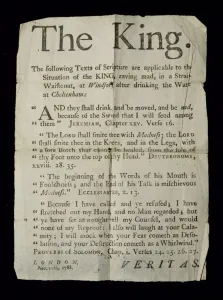 Broadsheet discussing the Madness of King George III, 1788 (news print) Broadsheet discussing the Madness of King George III, 1788 (news print)