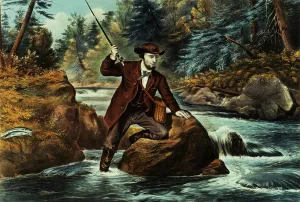Brook Trout Fishing - An Anxious Moment, 1862 (colour litho) Brook Trout Fishing - An Anxious Moment, 1862 (colour litho)