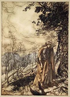 Brunnhilde stands for a long time, dazed and alarmed, illustration from ' Brunnhilde stands for a long time, dazed and alarmed, illustration from '