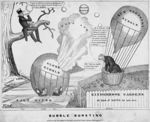 Bubble bursting, published by John Childs, New York and Washington DC, c.1840, (litho) Bubble bursting, published by John Childs, New York and Washington DC, c.1840, (litho)