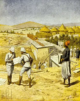 Dakar Collection: Building of the railway between Medine and Bafoulabe (colour litho)