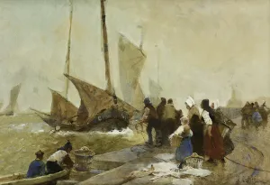 A Busy Quayside in Brittany with Fishing Boats Returning A Busy Quayside in Brittany with Fishing Boats Returning