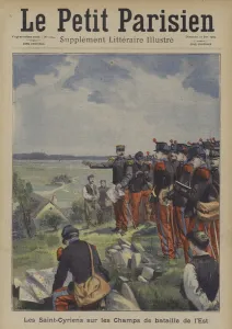 Cadets from the French military academy of Saint-Cyr on the battlefields of the East (colour litho) Cadets from the French military academy of Saint-Cyr on the battlefields of the East (colour litho)