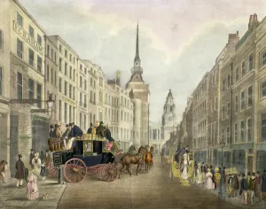 The Cambridge Coach Leaving Belle Sauvage Yard, Ludgate Hill The Cambridge Coach Leaving Belle Sauvage Yard, Ludgate Hill