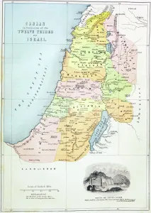 Canaan as it was divided between the twelve tribes of Israel (colour litho) Canaan as it was divided between the twelve tribes of Israel (colour litho)