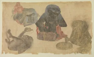 Four Captive Demons, 1470-1500 (w/c and gold on silk) Four Captive Demons, 1470-1500 (w/c and gold on silk)