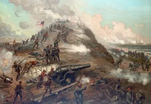 Capture of Fort Fisher, pub. 1887 (colour litho) Capture of Fort Fisher, pub. 1887 (colour litho)