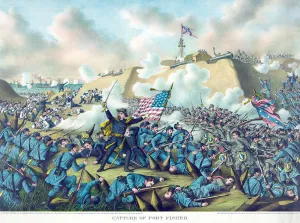 Capture of Fort Fisher, pub. 1890 (colour litho) Capture of Fort Fisher, pub. 1890 (colour litho)