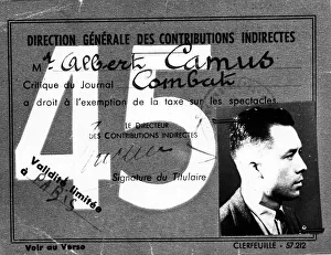 Card entitled to the tax exemption on Albert Camus shows Card entitled to the tax exemption on Albert Camus shows