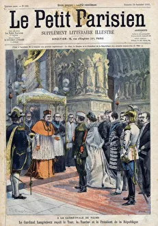 Cardinal Langenieux received Tsar Nicholas II (1868-1918)in 'Le Petit Parisien' on 29/09/1901 (engraving) Cardinal Langenieux received Tsar Nicholas II (1868-1918)in 'Le Petit Parisien' on 29/09/1901 (engraving)
