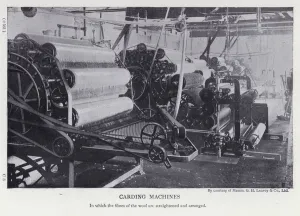 Carding machines used for straightening the fibres during the weaving process (b/w photo) Carding machines used for straightening the fibres during the weaving process (b/w photo)