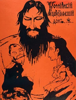 Caricature about Rasputin and his influence on Nicholas II and his wife, Aleksandra Fedorovna. sd. early 20th century