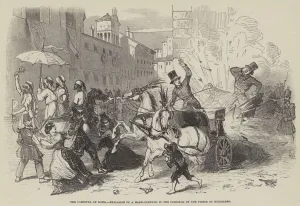 The Carnival at Rome, Explosion of a Hand-Grenade in the Carriage of the Prince of Musignano (engraving) The Carnival at Rome, Explosion of a Hand-Grenade in the Carriage of the Prince of Musignano (engraving)