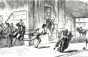 Cartoon depicting Doctor Meilanion Jones, finding himself outstripped in the race for Cartoon depicting Doctor Meilanion Jones, finding himself outstripped in the race for
