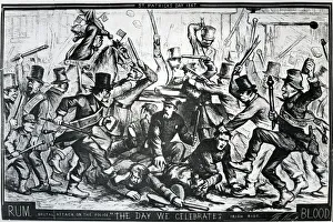 Cartoon depicting the riots in New York on St Patrick's Day 1867, published in Harper's Weekly Cartoon depicting the riots in New York on St Patrick's Day 1867, published in Harper's Weekly