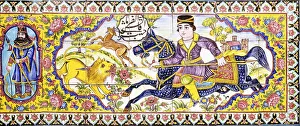 Third cartouche from a long panel of cuerda seca tiles, depicting hunting Third cartouche from a long panel of cuerda seca tiles, depicting hunting