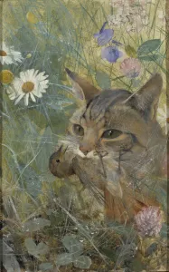 A Cat with a Young bird in its Mouth, 1885 (oil on wood) A Cat with a Young bird in its Mouth, 1885 (oil on wood)
