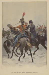 Cavalry engagement during Napoleon's invasion of Russia, 1812 (colour litho) Cavalry engagement during Napoleon's invasion of Russia, 1812 (colour litho)