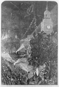 The Centennial Fourth: Illumination of Independence Hall, Philadelphia, from Harper's The Centennial Fourth: Illumination of Independence Hall, Philadelphia, from Harper's