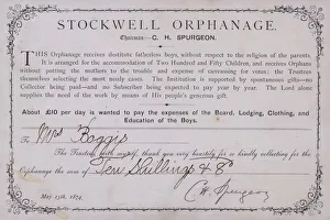 Certificate of thanks for a donation to the Stockwell Orphanage, London, 1874 (litho) Certificate of thanks for a donation to the Stockwell Orphanage, London, 1874 (litho)