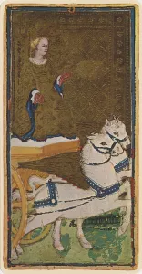 The Chariot, fascimile of a tarot card from the Visconti deck The Chariot, fascimile of a tarot card from the Visconti deck