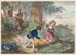Children catching butterflies (coloured engraving) Children catching butterflies (coloured engraving)